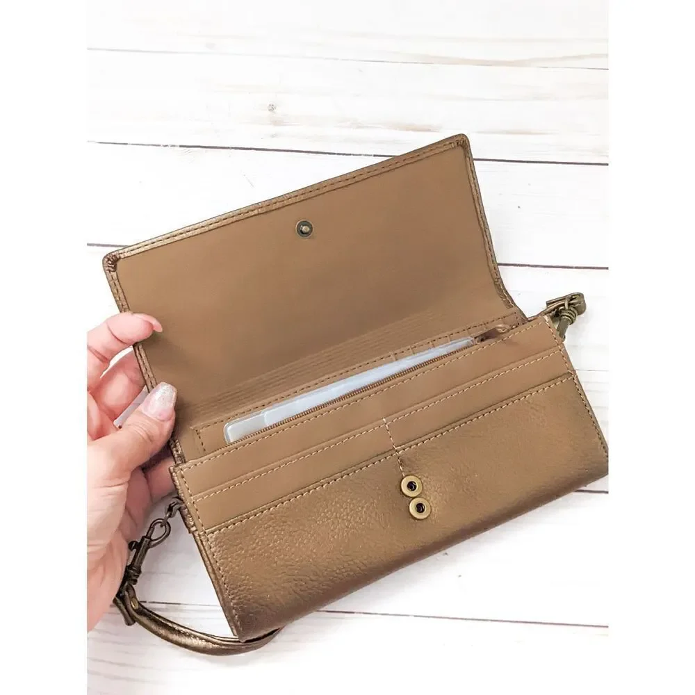 Metallic Bronze Shoulder Wallet Clutch Purse